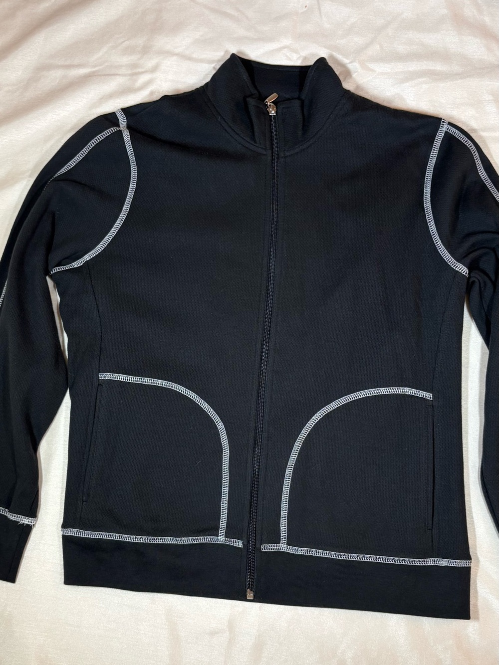 Rafaella Black Zip Front Jacket with Contrast Stitching